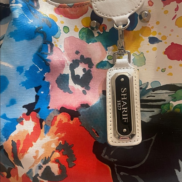 Sharif 1827 Floral Watercolor Print Multi-Pocket Leather Hobo/Shoulder Bag - Picture 8 of 14